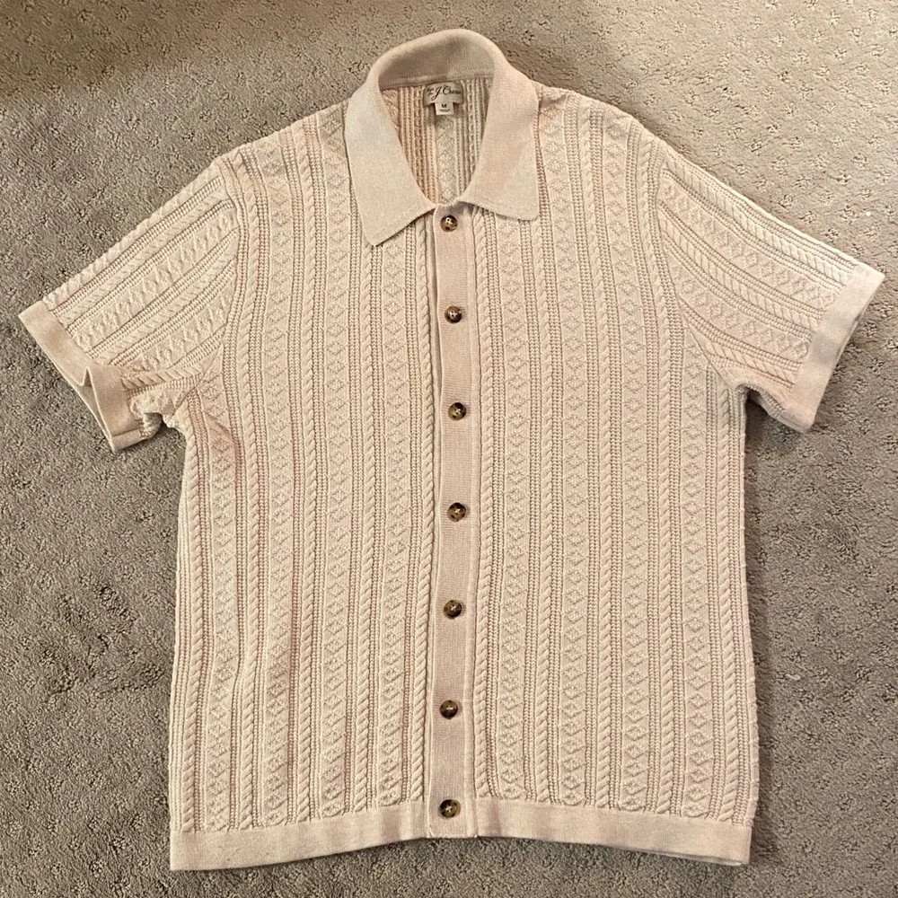J. Crew Cream Short-Sleeve Button-Up Knit Cardigan